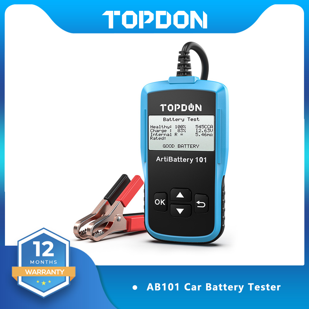 Автомобильный тестер аккумуляторов TOPDON AB101 BT50 12В, анализатор зарядки и напряжения, тестер автозарядных устройств, 2000CCA, тестер цепи запуска и зарядки автомобиля