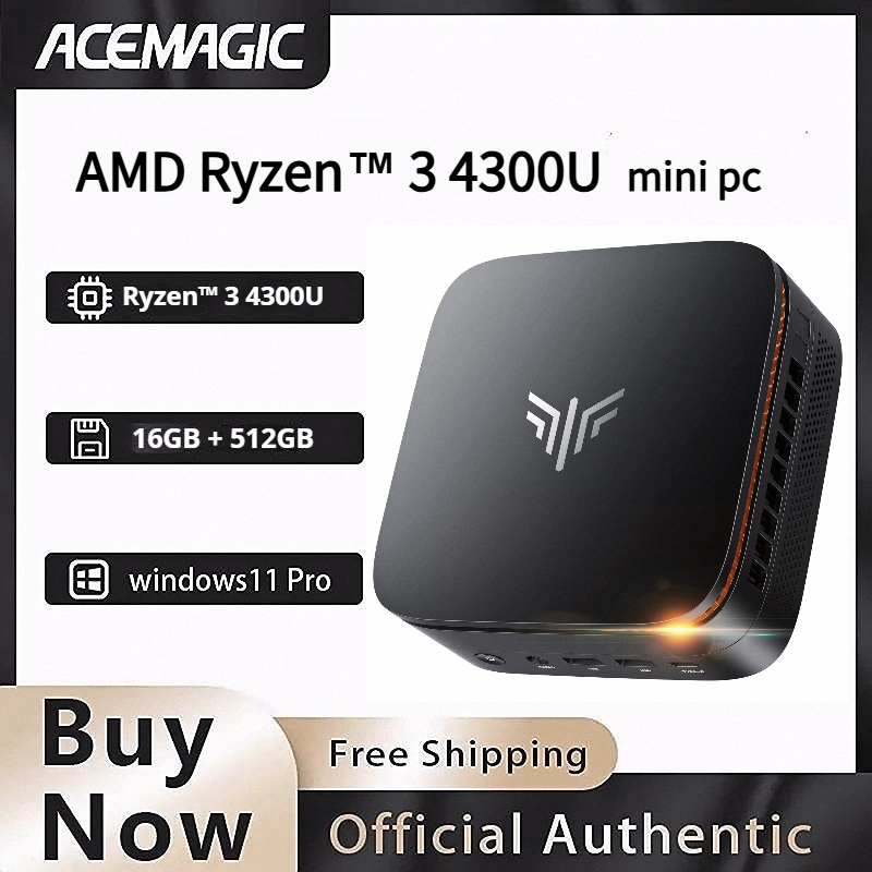 ACEMAGIC Przenośny Mini PC AMD Ryzen 3 4300U Win11Pro DDR4 16GB SSD 512G WiFi 5 BT4.2 Komputer Stacjonarny Odpowiedni do Domu/Biura Mini PC