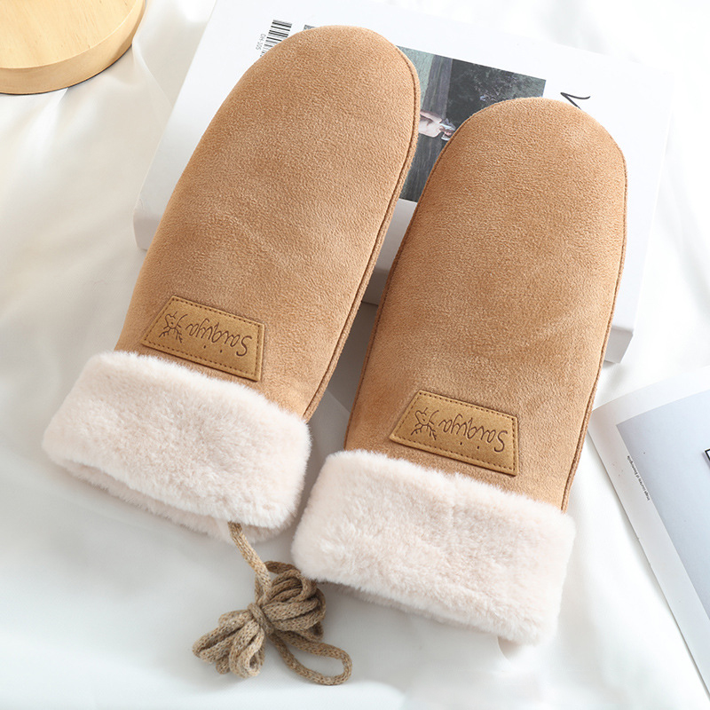 Inverno feminino manter quente engrossado velo camurça halter luvas bonito adorável sweety luvas de proteção fria
