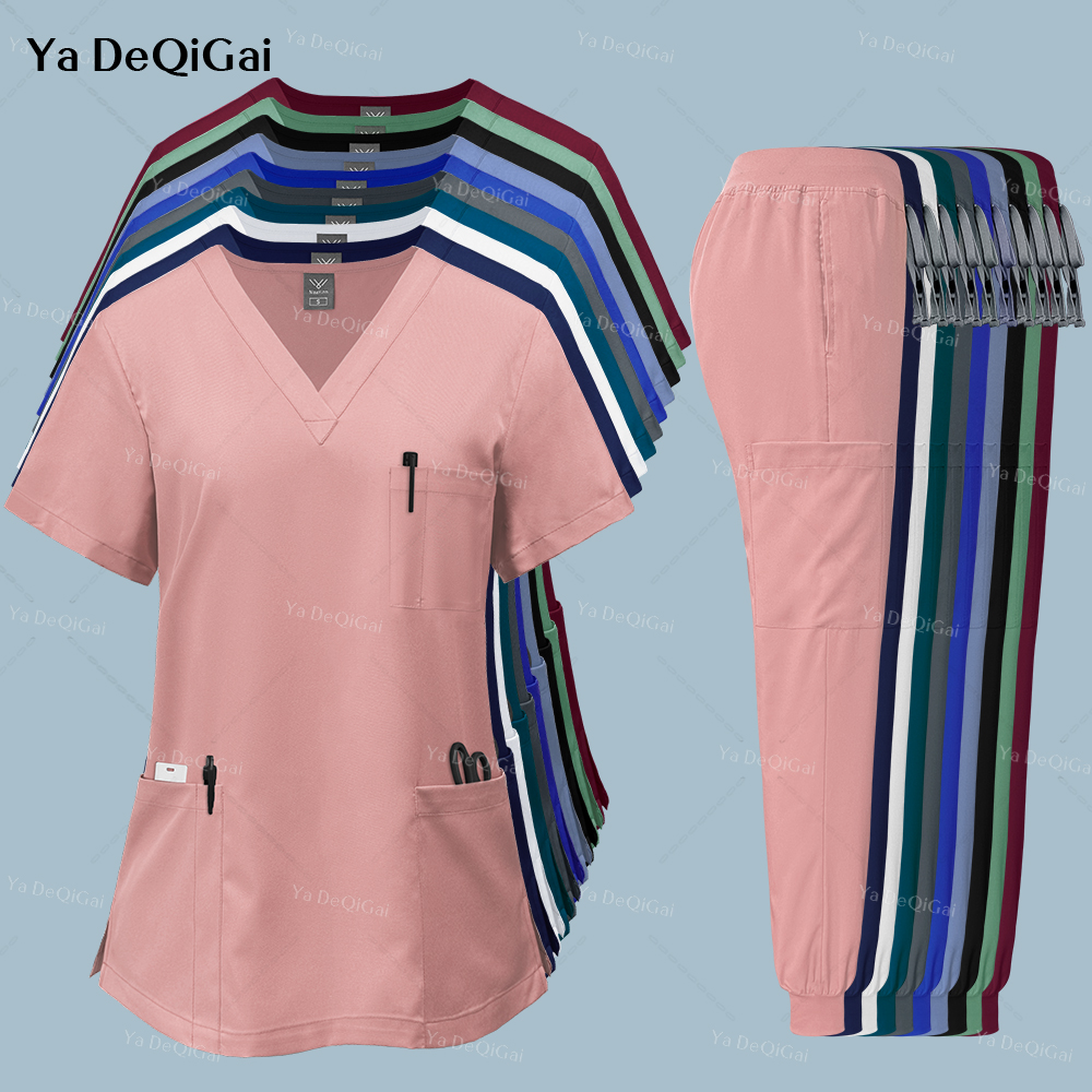 Uniforme clínico rosa mulher farmácia workwear uniforme de enfermeira hospital médico cirugía dentária oral uniformes médicos esfrega conjuntos novo