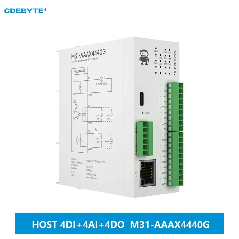 4DI+4AI+4DO Verteiltes Remote-IO-Modul Analogschalter Erfassung CDEBYTE M31-AAAX4440G Host-Modul Kostenlose Spleißen PNP NPN