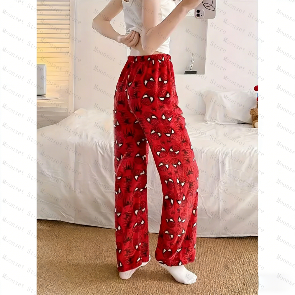 Otoño Invierno pantalones para dormir Y2k Casual Batman mujeres ropa de dormir pantalones de dormir de franela de moda Spider-Man se puede usar afuera