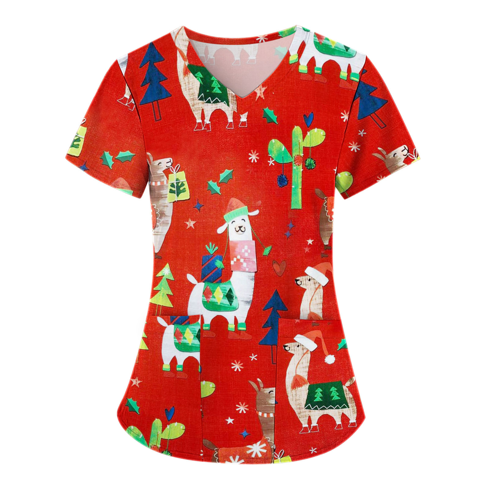 Sanitary Uniform Woman Christmas Collection Prints Surgical Uniform V-Neck Short Sleeve High Quality Medical Uniforms for Women