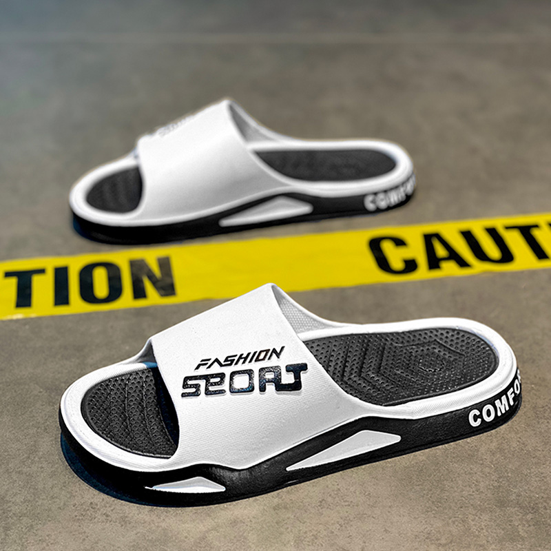 Trend Letter Contrast Color Design Men's Slippers Summer Outdoor Non-slip Wear-resistant Thick Soft Bottom Indoor Home Slippers
