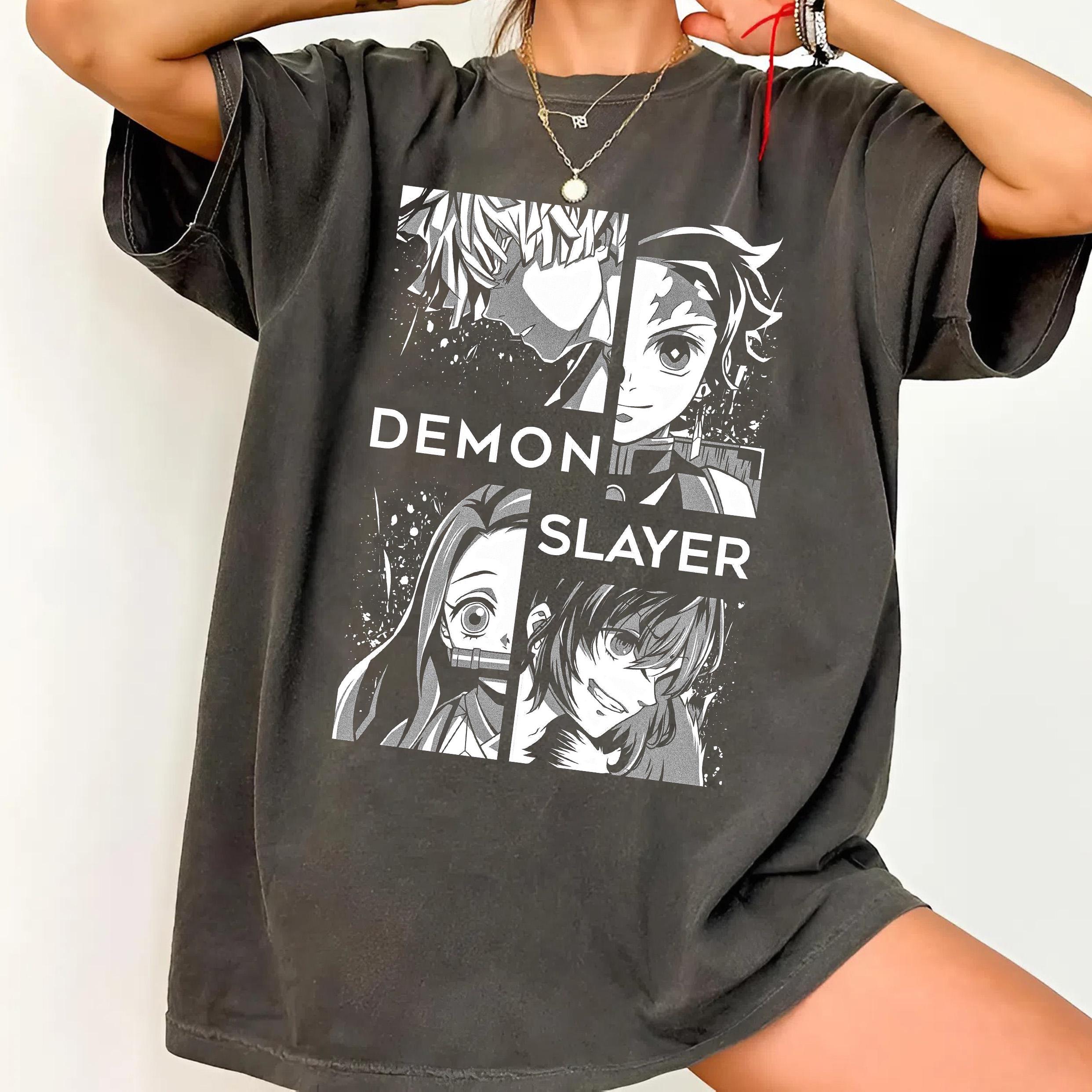 Новейшая футболка Demon Slayer 2026 с аниме-графикой: Танджиро, Незуко, Зеницу, Иноске. Футболка Kimetsu No Yaiba.