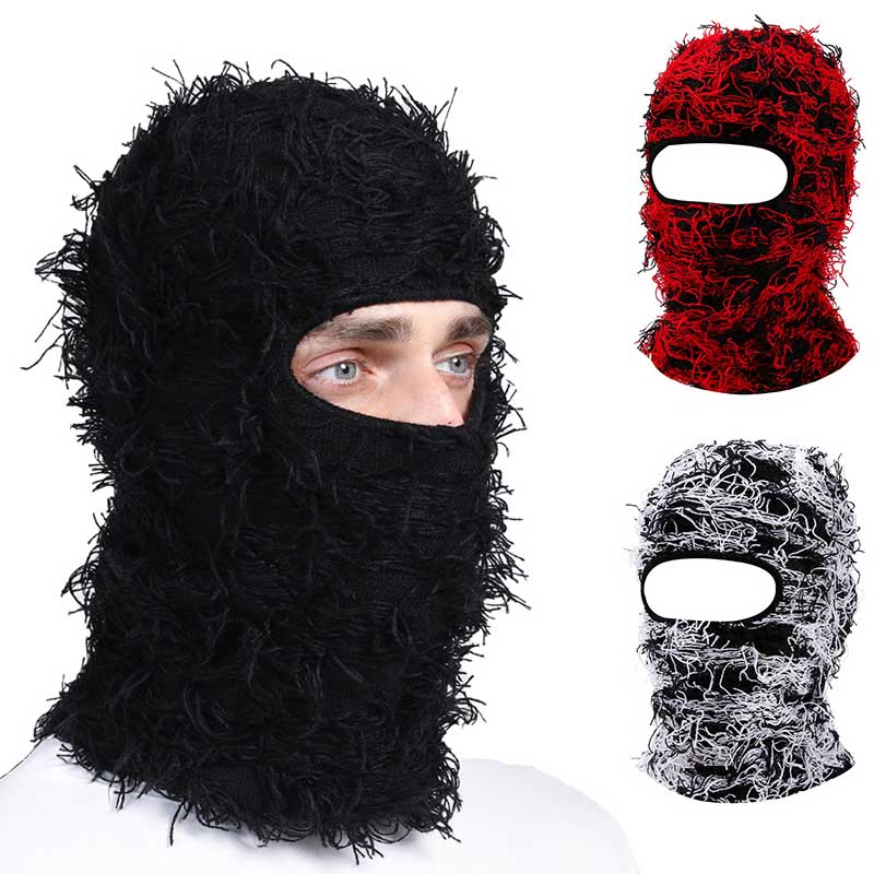Balaclava angustiado malha rosto cheio máscara de esqui para homens mulheres gorros chapéus crânios camuflagem inverno quente bonnet à prova de vento chapéus