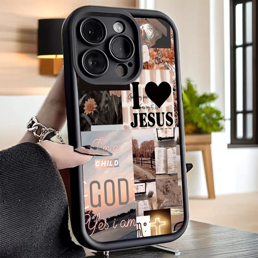 Jezus Collage Patroon Dikke Schokbestendige Telefoon Case Voor iPhone 16 Pro Max 16 15 14 13 12 11 Pro Max X XR XS 7 8 16 Plus SE2 Cover