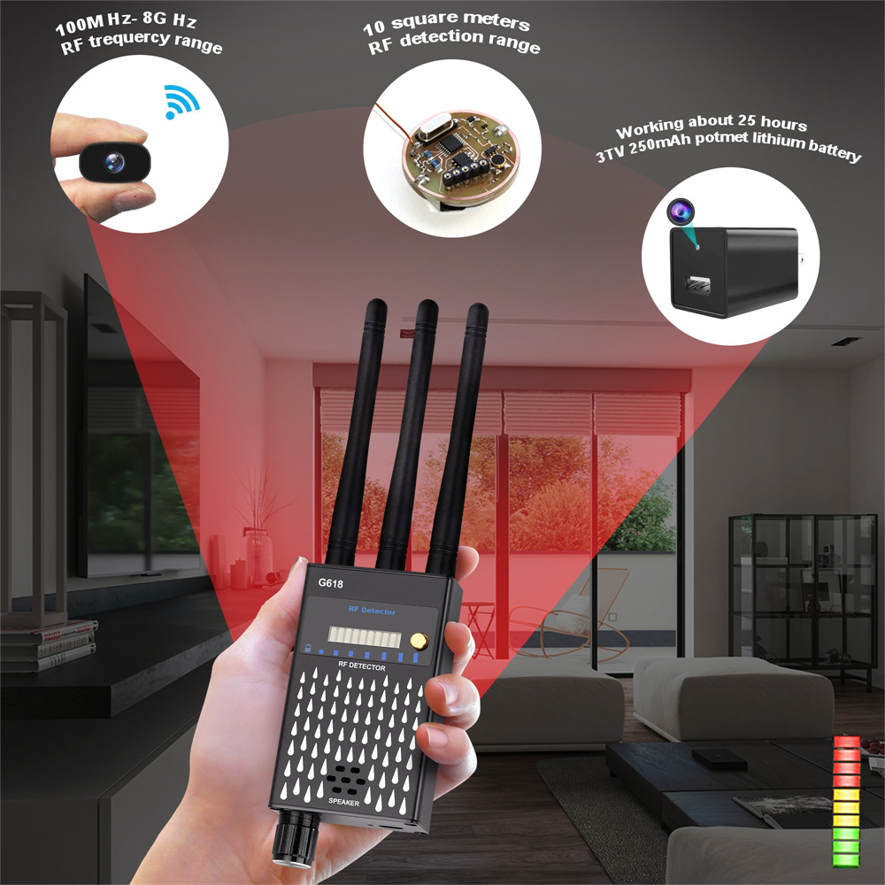 Детектор радиосигналов для защиты от прослушивания, GSM, GPS, скрытых камер и аудио-жучков. Антишпионское устройство для безопасности дома и офиса.