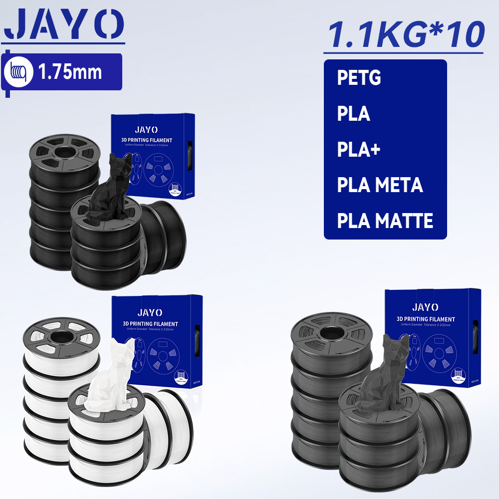 JAYO 10 рулонов 3D PETG/PLA/PLA PLUS/PLA Meta/ PLA матовая нить для принтера 1,75 мм 100% без пузырьков, нетоксичные материалы для 3D-печати