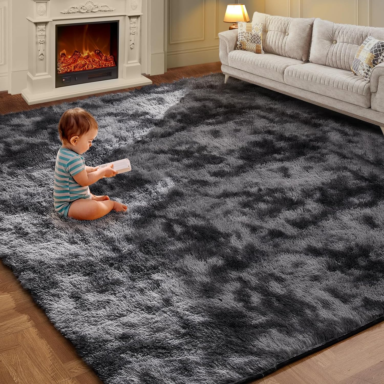 VIKAMA-alfombra de felpa Tie-Dye, decoración para sala de estar, alfombra suave y esponjosa para el hogar, habitación de niños, manta antideslizante para gatear para bebés