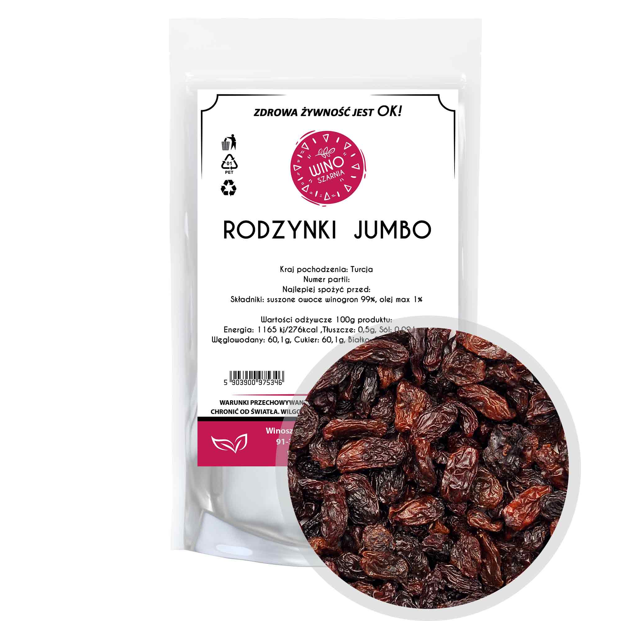 Rodzynki malayer Jumbo Thomson - 1kg duże, soczyste, bez konserwantów