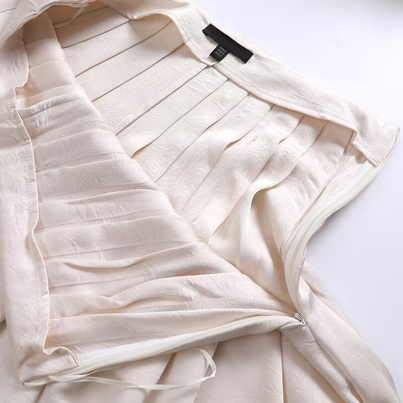 YENKYE printemps 2025 femmes Vintage taille haute côté fermeture éclair jupe plissée femme rue Beige Midi faldas mujer