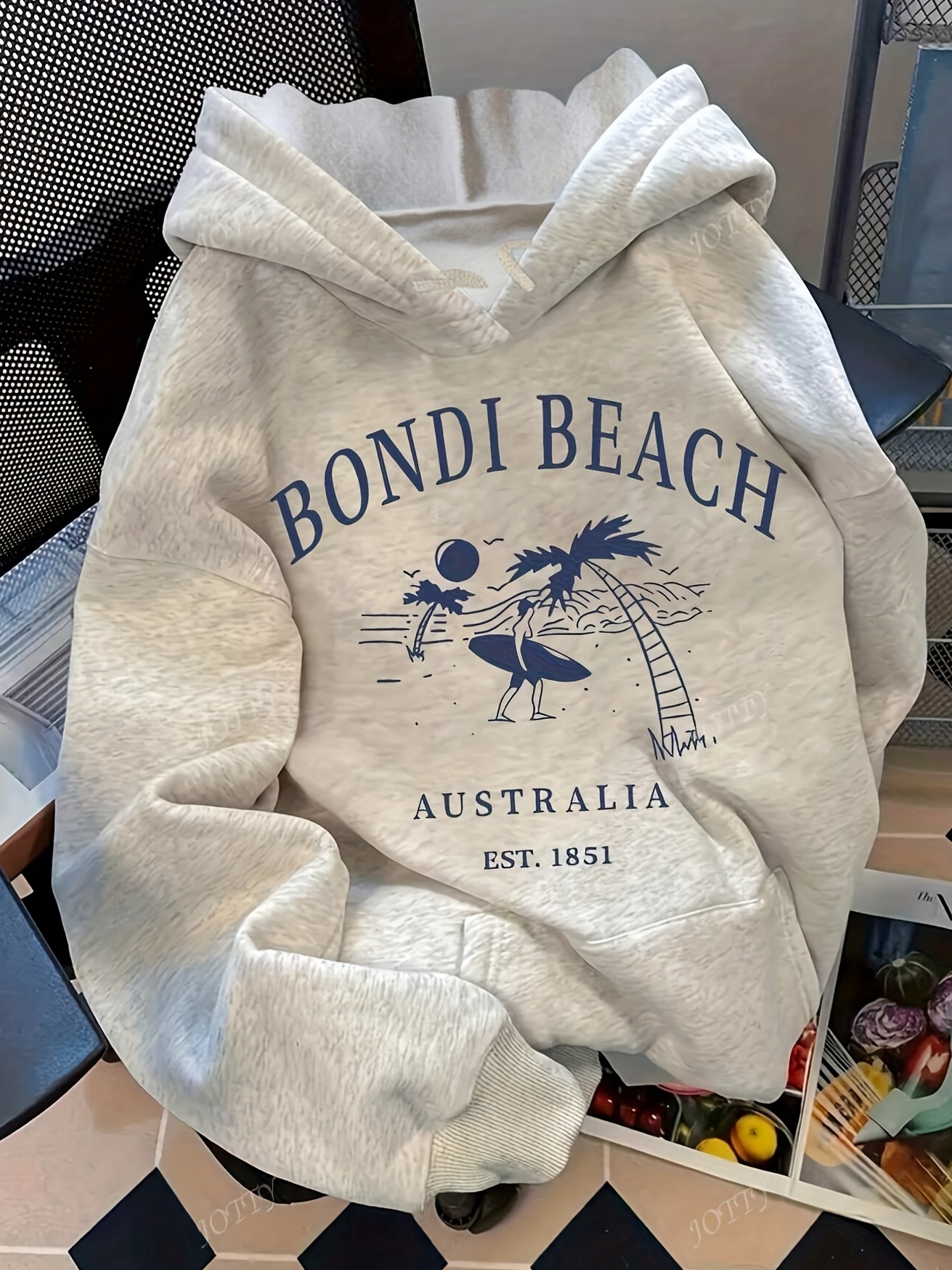 Sudadera con capucha para mujer con gráfico de surf australiano Bondi Beach EST 1851, sudadera con capucha de ajuste relajado, Top informal
