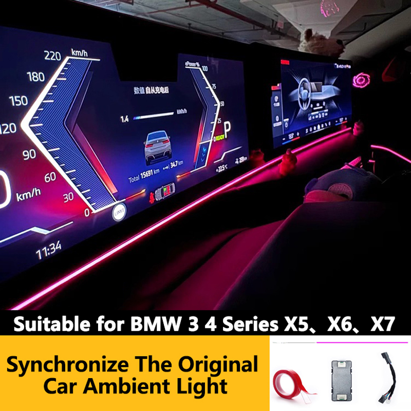 Oświetlenie LED do deski rozdzielczej BMW, oświetlenie ambientowe do BMW serii 2/3/4/7, X5, X6, X7, M3, M4, G20, G22, G80, G82, oświetlenie ambientowe do zakrzywionych wyświetlaczy