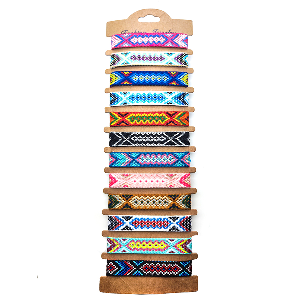 KKBEAD 12pcs/Set Set Gelang Persahabatan Gaya Bohemian Tenun Tangan di Nepal Gelang Tema Pantai Vintage untuk Wanita