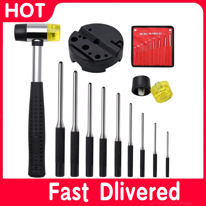 Set di punzoni per pin in rotolo con custodia per fissare punzoni per rimuovere strumenti di riparazione con punzoni per pin da banco e martello