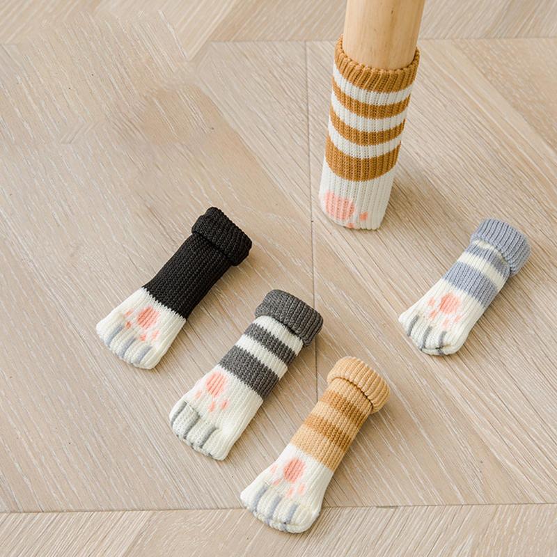 Couvre-pieds pour Table et chaise, 4 pièces, chaussettes tricotées, griffe de chat, silencieuse, résistante à l'usure