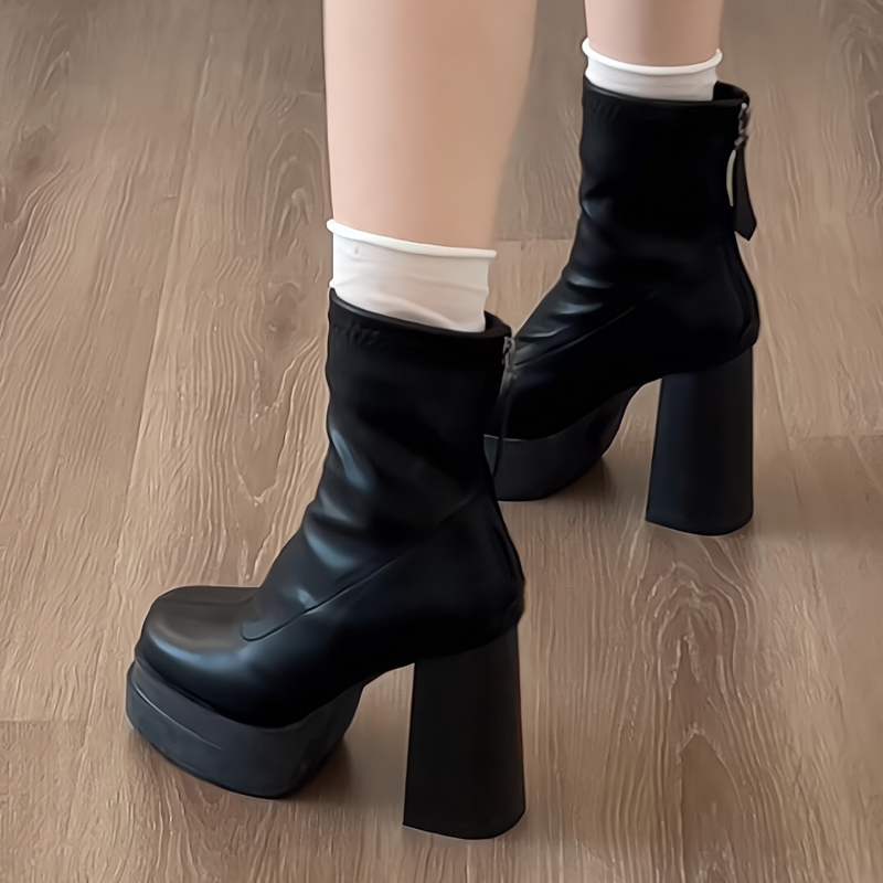 Nachtclub Dikke hoge hak dames enkellaarsjes Herfst Winter Hoogteverhogende schoenen Laides Elegante dagelijkse feestlaarzen met hak