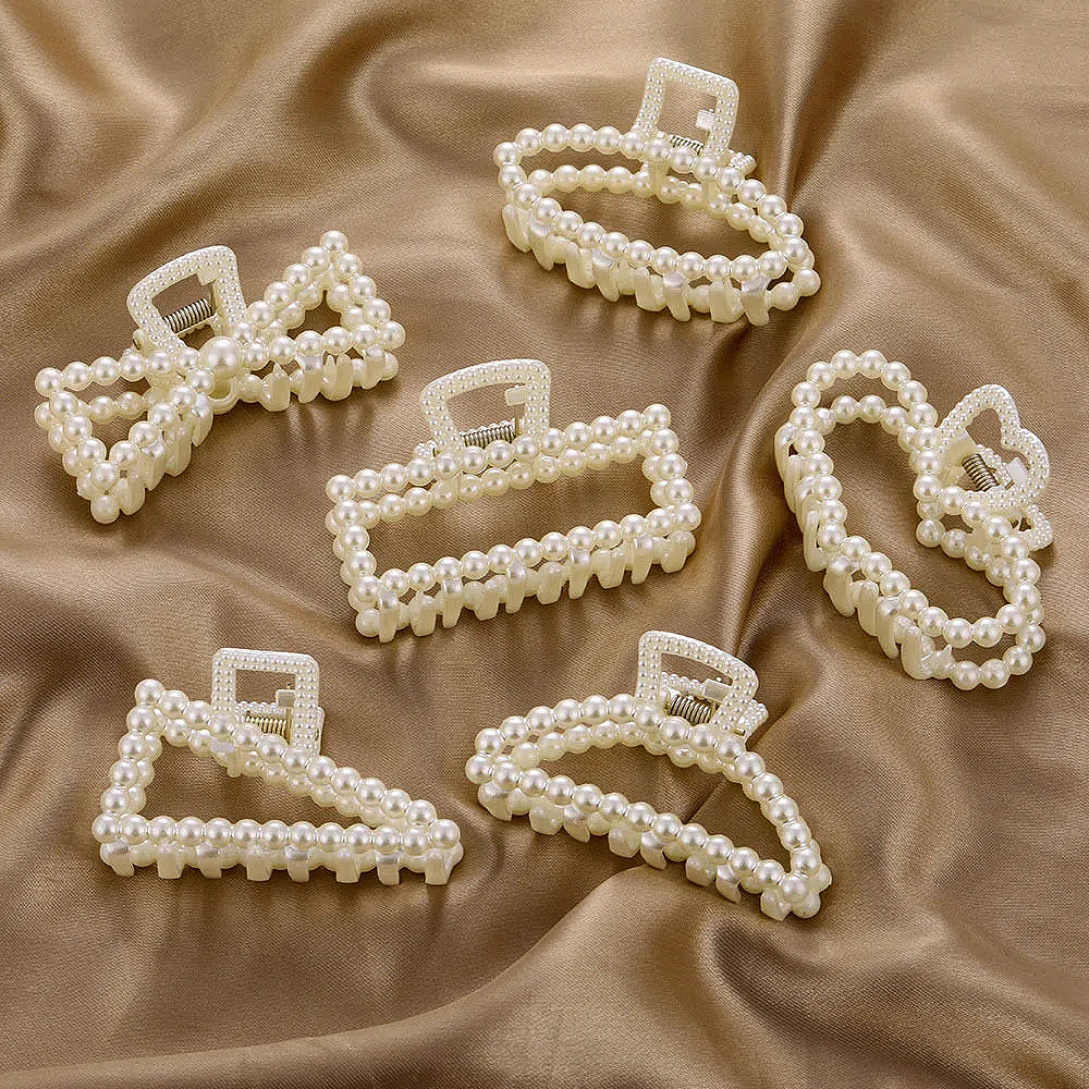 Artigli per capelli con perle imitazione retrò Moda antiscivolo Bagno Grande clip geometrica con squalo Accessori per capelli Copricapo da donna Strumenti per lo styling