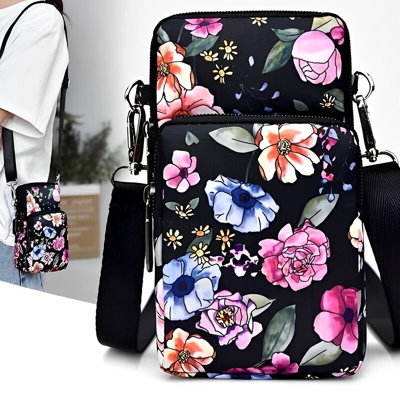 Bolso de brazo con patrón Floral Vintage, bolso deportivo impermeable para teléfono, bolso cruzado informal de viaje al aire libre, bolsa para lápiz labial