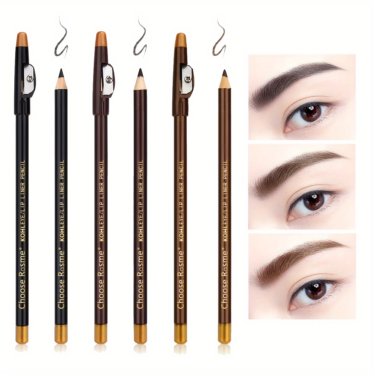 12 Uds. Sacapuntas de cejas negro/borwn/marrón oscuro lápiz de cejas con sacapuntas línea de cejas duradera