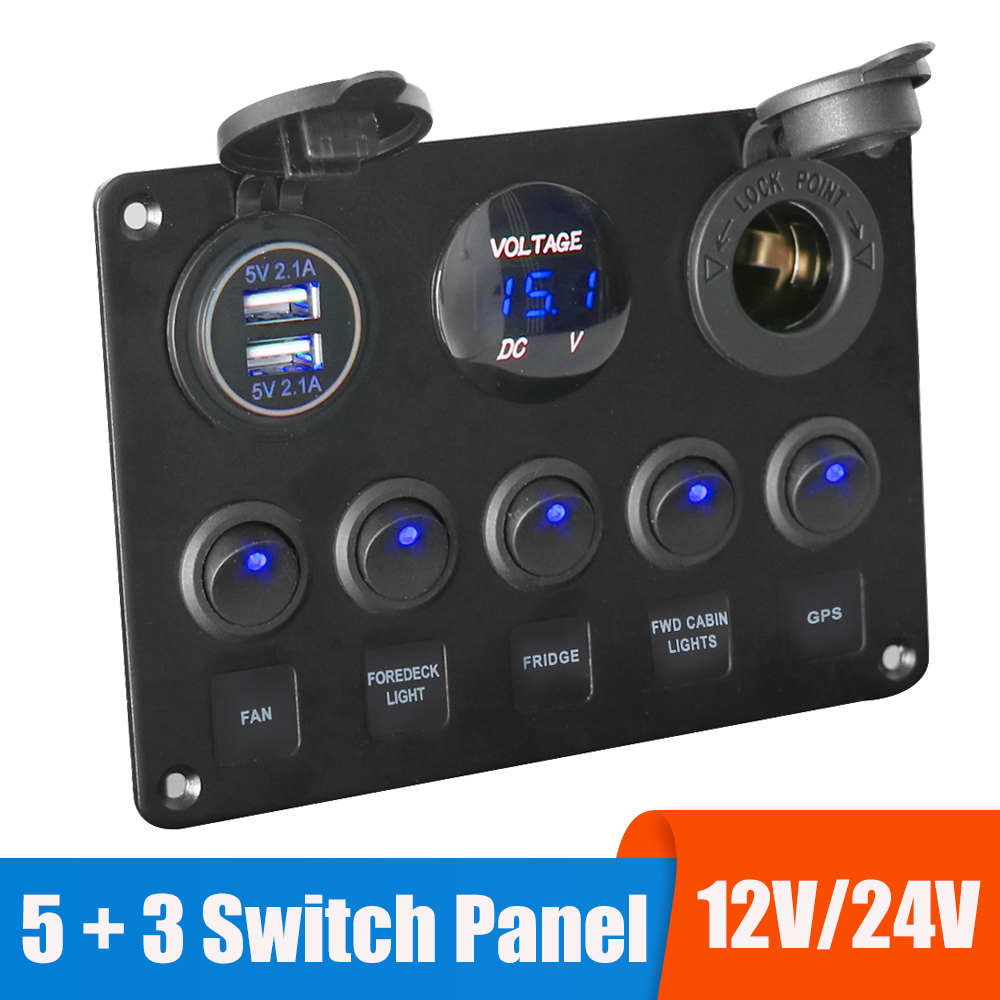12V 24V 5 Pulsante LED Interruttore Luce di Pannello Toggle Caricabatterie USB 3.0 Volt Calibro Per Auto Marine Barca Camion Rimorchio roulotte Accessori