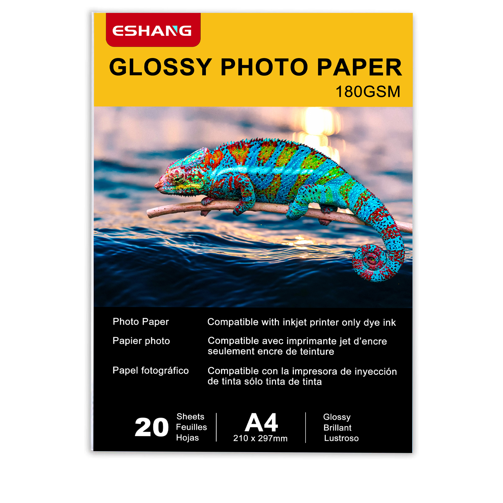 ESHANG 20 feuilles A4 papier jet d'encre brillant 8.3x11.7 pouces Compatible avec l'imprimante jet d'encre utiliser l'encre colorante 180 g/m2