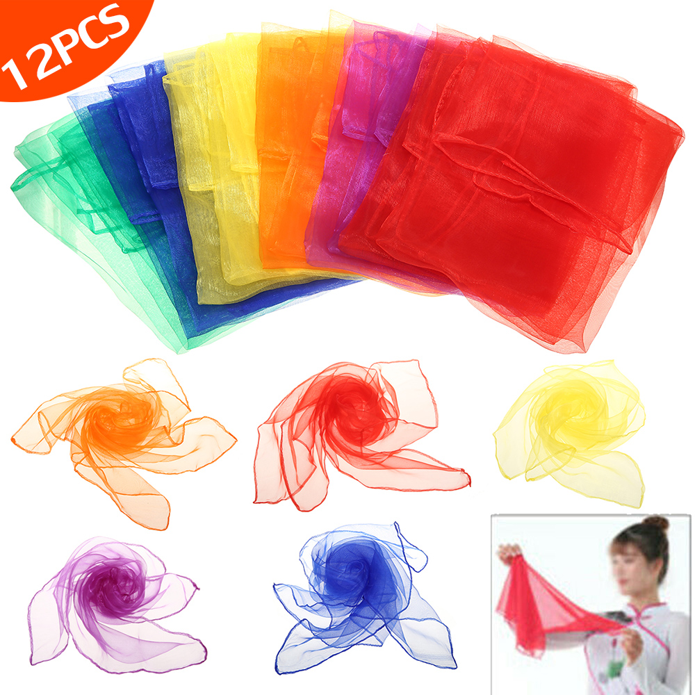12 szt. Gradient żonglerka jedwabny taniec magiczne sztuczki taniec rekwizyty szaliki szyfon
