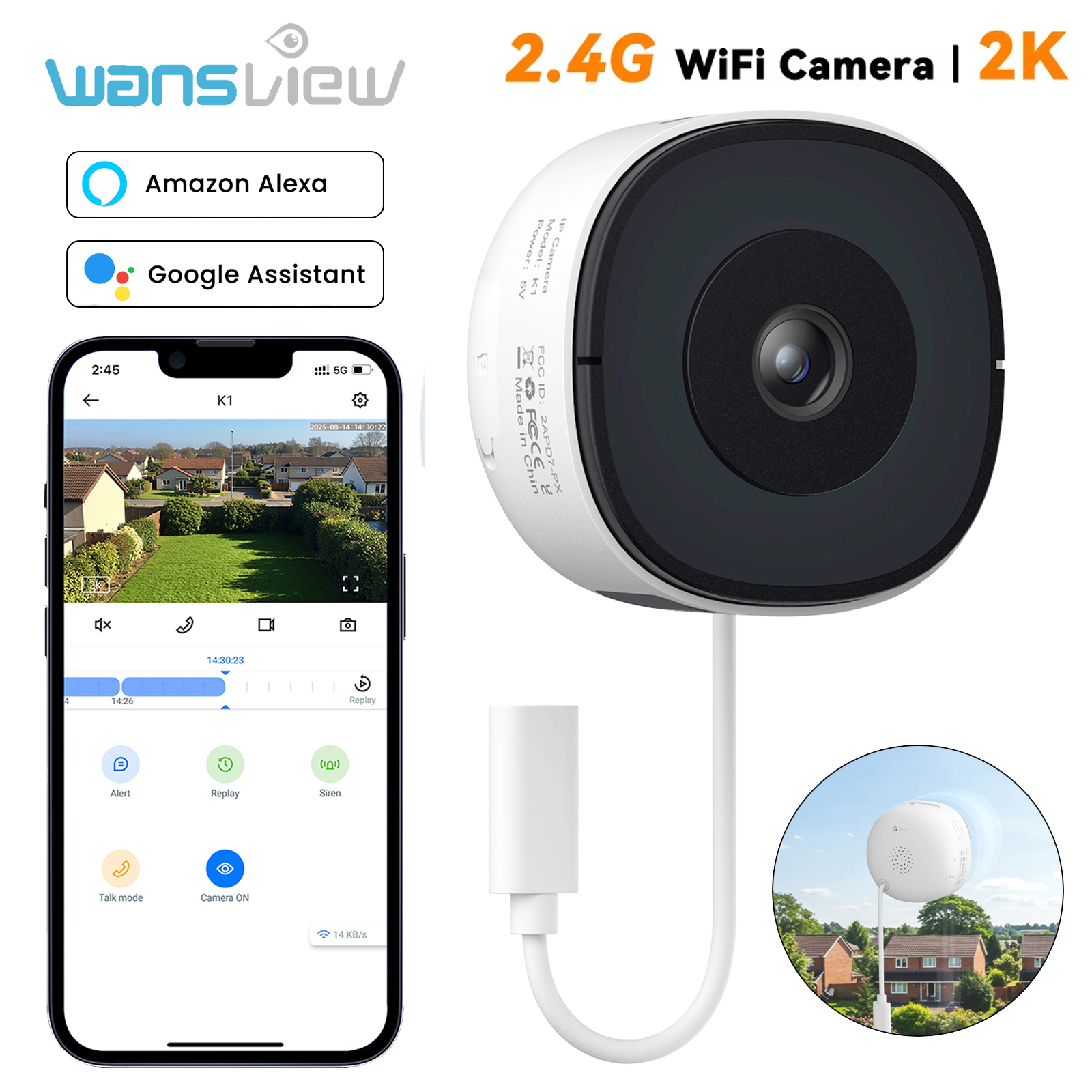 Kamera okienna Wansview 2K 3MP WIFI Bezprzewodowa kamera bezpieczeństwa Pełnokolorowy tryb nocny Dwukierunkowe audio Detekcja ruchu Nadzór