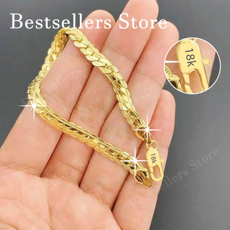 Plata de Ley 925, oro de 18 quilates, pulsera en relieve de 5 mm: moda para hombres y mujeres, encantadores, regalos y joyería de boda