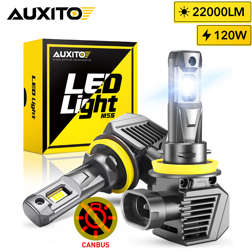 AUXITO 2szt 22000LM H11 LED Reflektor Canbus H8 H9 9005 HB3 9012 HIR2 9006 HB4 Turbo Lamp 120W Super Bright Reflektor samochodowy 6500K