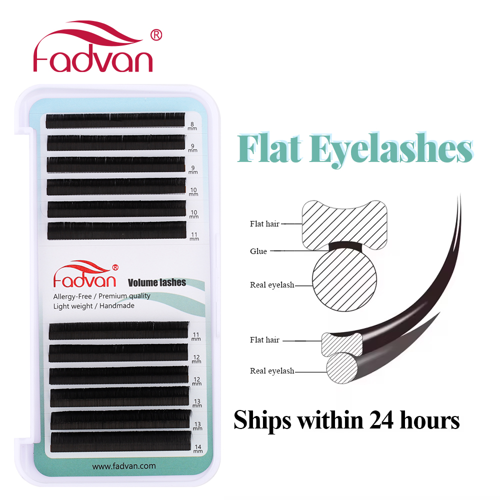 Fadvan-pestañas planas elipse 0,15/0,20 seda, extensión de pestañas individuales clásicas, pestañas de visón falso Natural, alambre negro mate