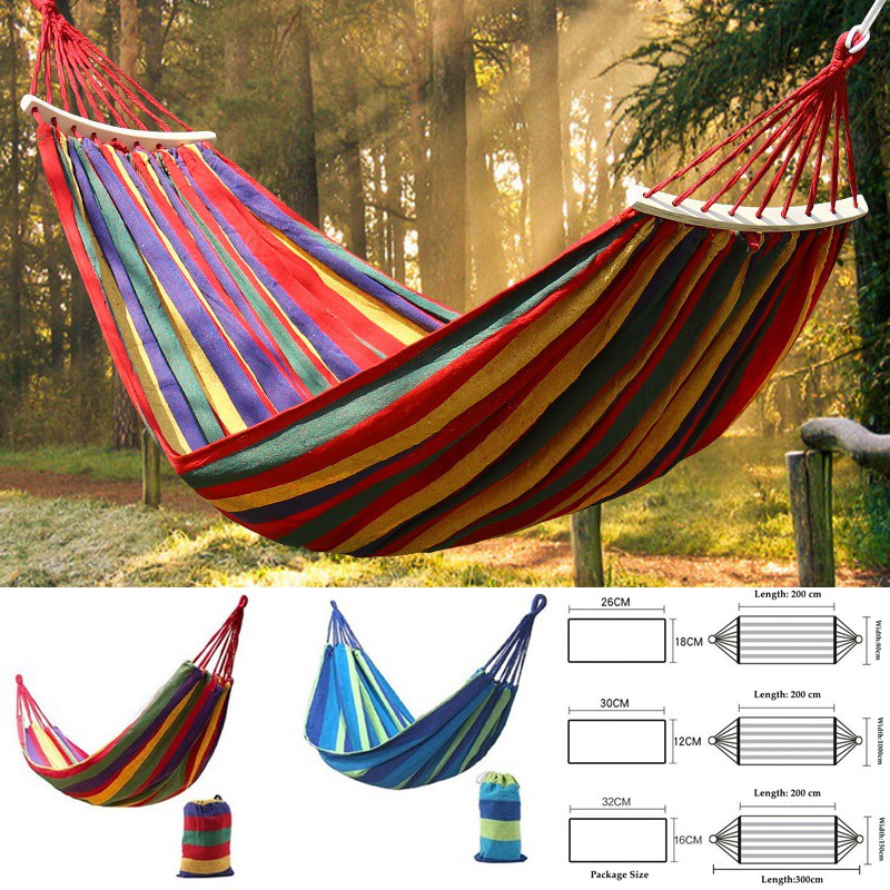 Hamaca de lona para exteriores, hamaca portátil gruesa antivuelco para 2 personas, hamaca a rayas para jardín, viaje, Camping, columpio colgante