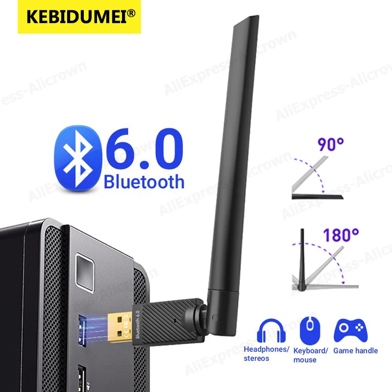 Adapter USB Bluetooth 6.0 5.4 150M Dongle USB Bezprzewodowy Adapter Odbiornik Nadajnik Audio Muzyki Antena do PC Mysz Klawiatura