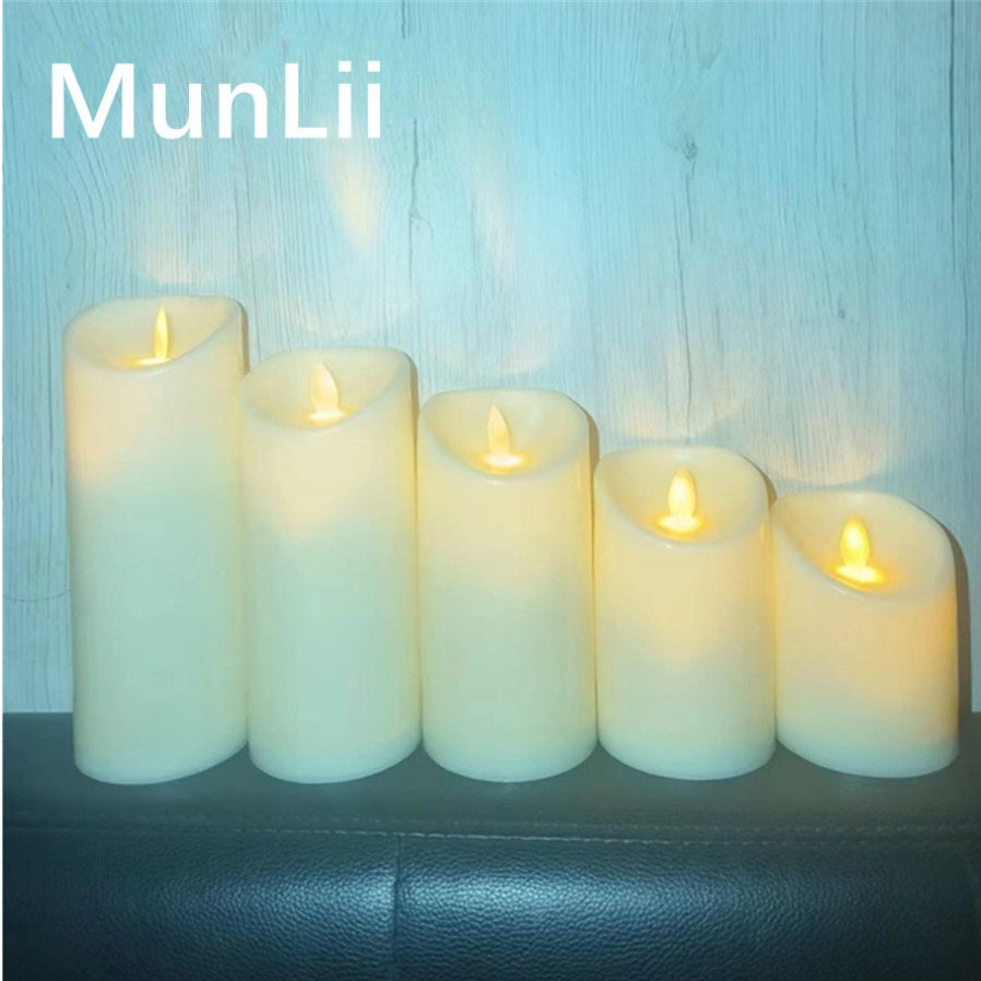 MunLii-lámpara de vela eléctrica LED, velas sin llama oscilantes, velas alimentadas por batería para decoración de boda, suministros para fiesta de cumpleaños