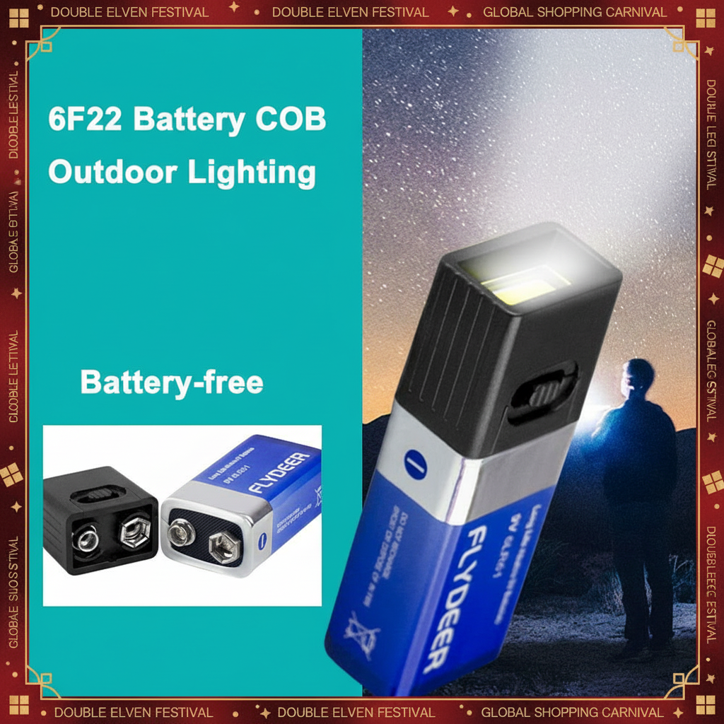 Mini luz portátil con batería 6F22, linterna de luz de trabajo LED COB de 9V para luz de emergencia exterior (batería no incluida)
