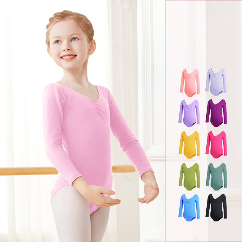 Meninas crianças ballet collants padrão dança bodysuit adolescente crianças manga longa ginástica collants forro de algodão macio trajes de dança