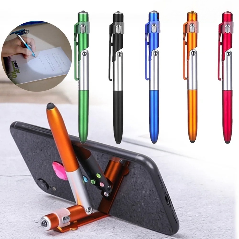 Multifunctionele 4-in-1 opvouwbare balpen met LED-licht Telefoonhouder Nachtlezen Schrijfpotlood Kantoor School Student Briefpapier