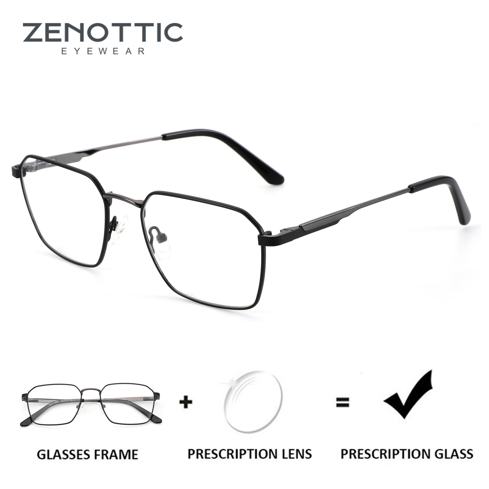 ZENOTTIC (taglia M) eleganti occhiali da vista poligonali per uomo occhiali ottici fotocromatici miopia antiriflesso in metallo