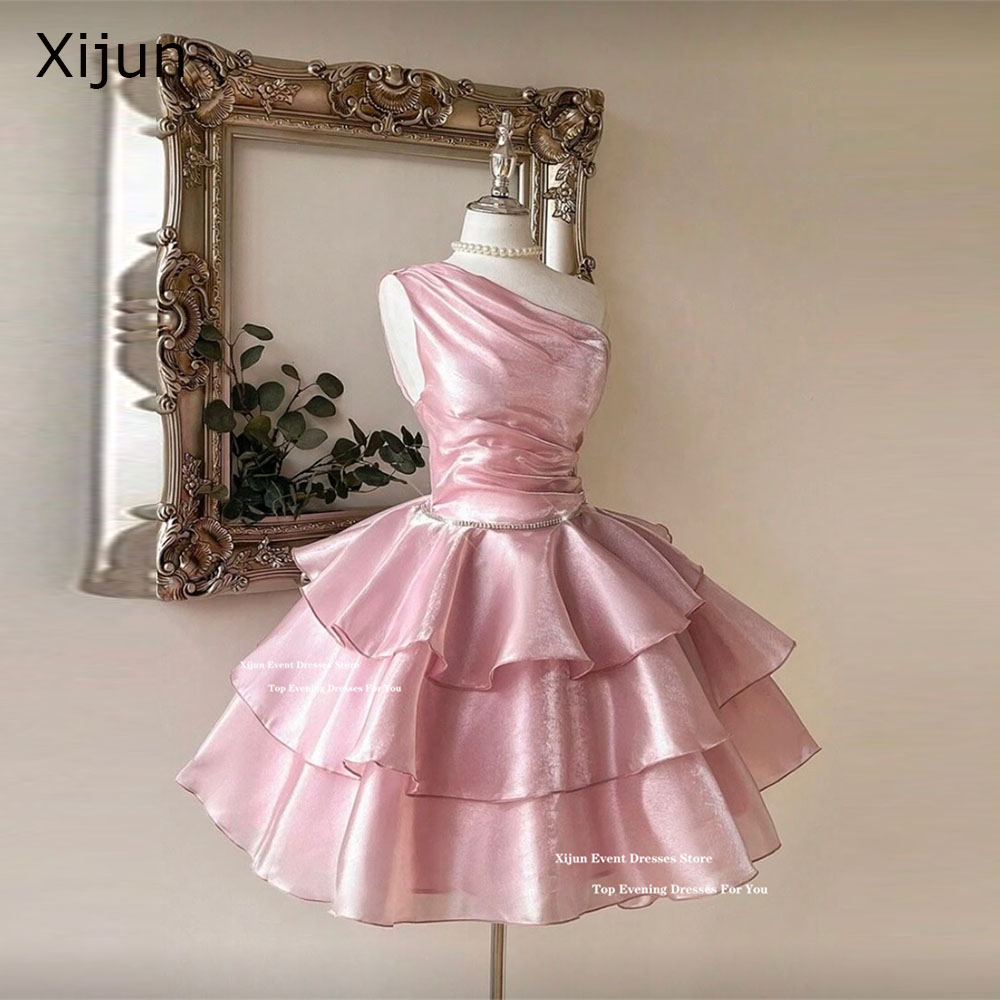 Вечерние платья Xijun Princess из органзы, короткие, многоярусные, без рукавов, А-силуэт, мини, для выпускного вечера, на одно плечо, 2026, нарядные платья, на заказ