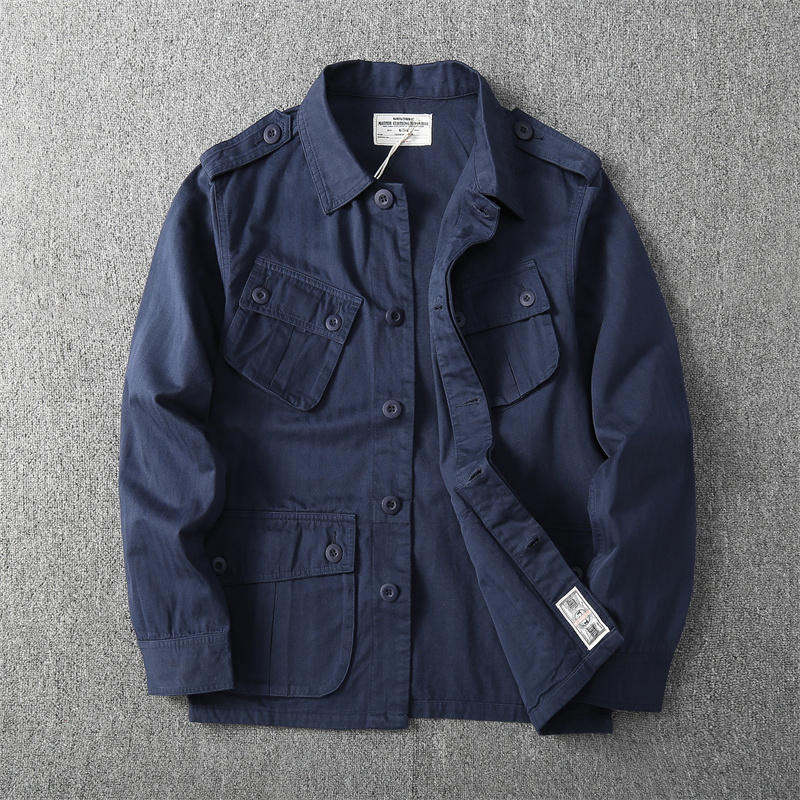 1603 # musim gugur baru jaket Rimba tropis Retro Amerika Mode Pria 100% katun dicuci mantel kargo militer bersaku