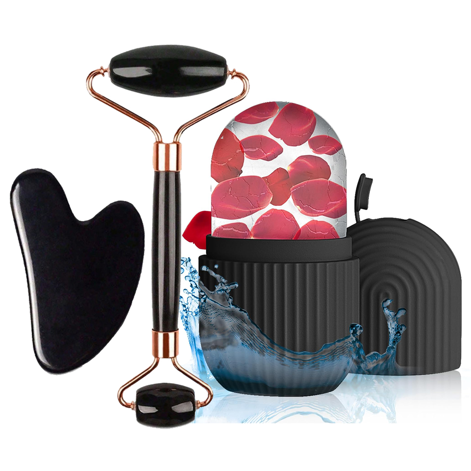 Rodillo Facial de Hielo, Set de Rodillo Facial de Hielo, Herramienta Facial Gua Sha, Rodillo de Masaje, Herramienta de Contorno y Lifting, Molde en Forma de Cubo