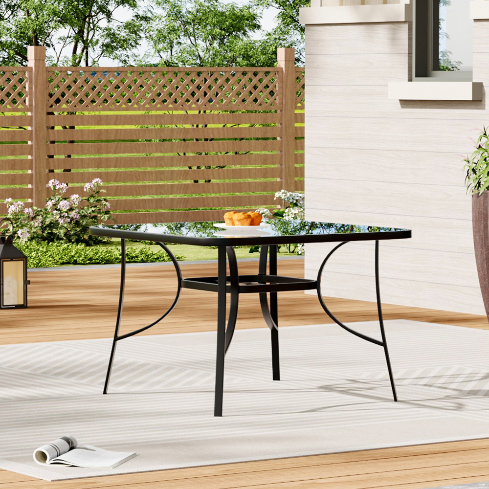 Mesa de cristal ondulada para jardín, mesa de centro exterior con orificio de sombrilla, 105CM