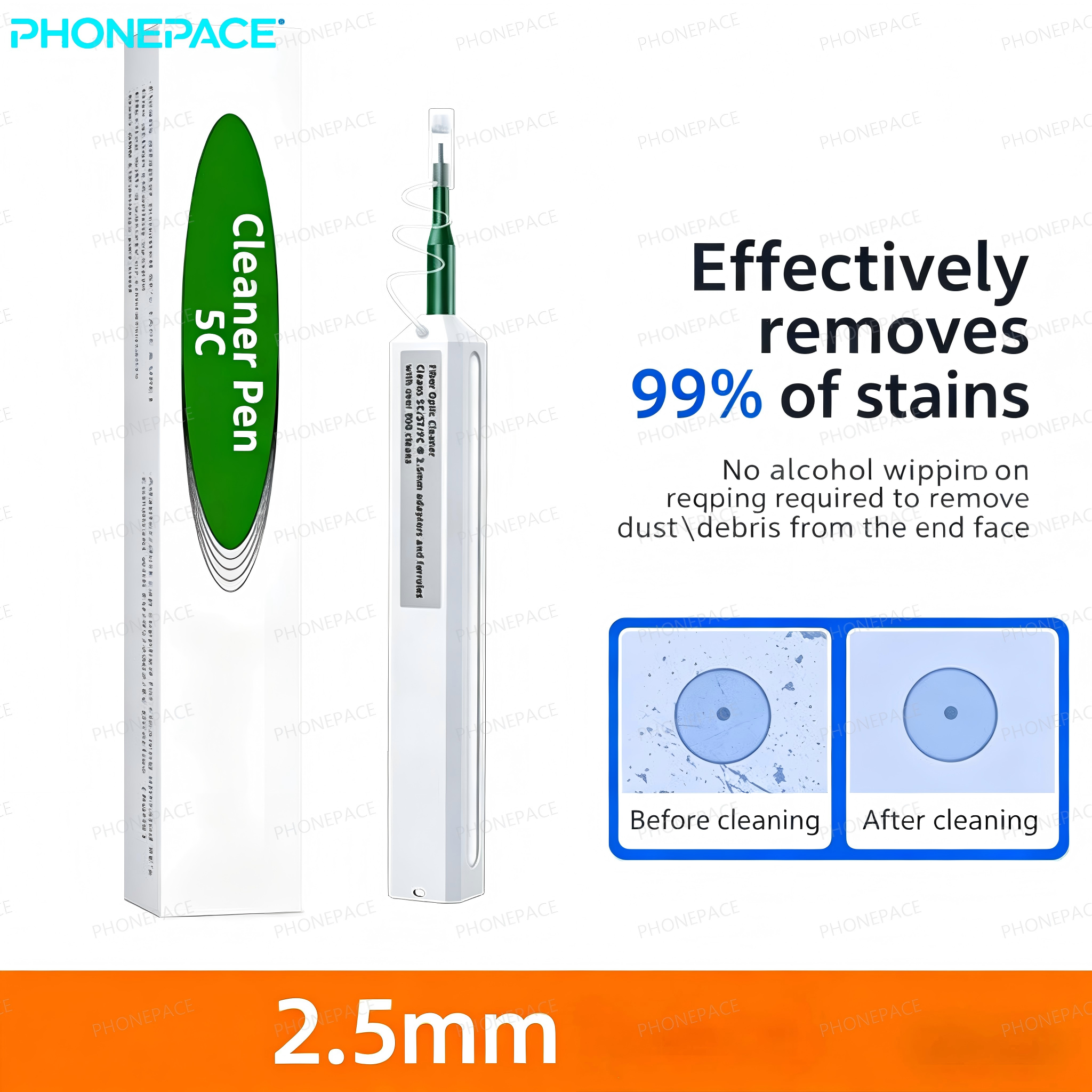 Lápiz de Limpieza de Fibra Óptica SC FC ST 2.5mm LC MU 1.25mm, Herramienta de Limpieza de un Clic para Conectores Ópticos