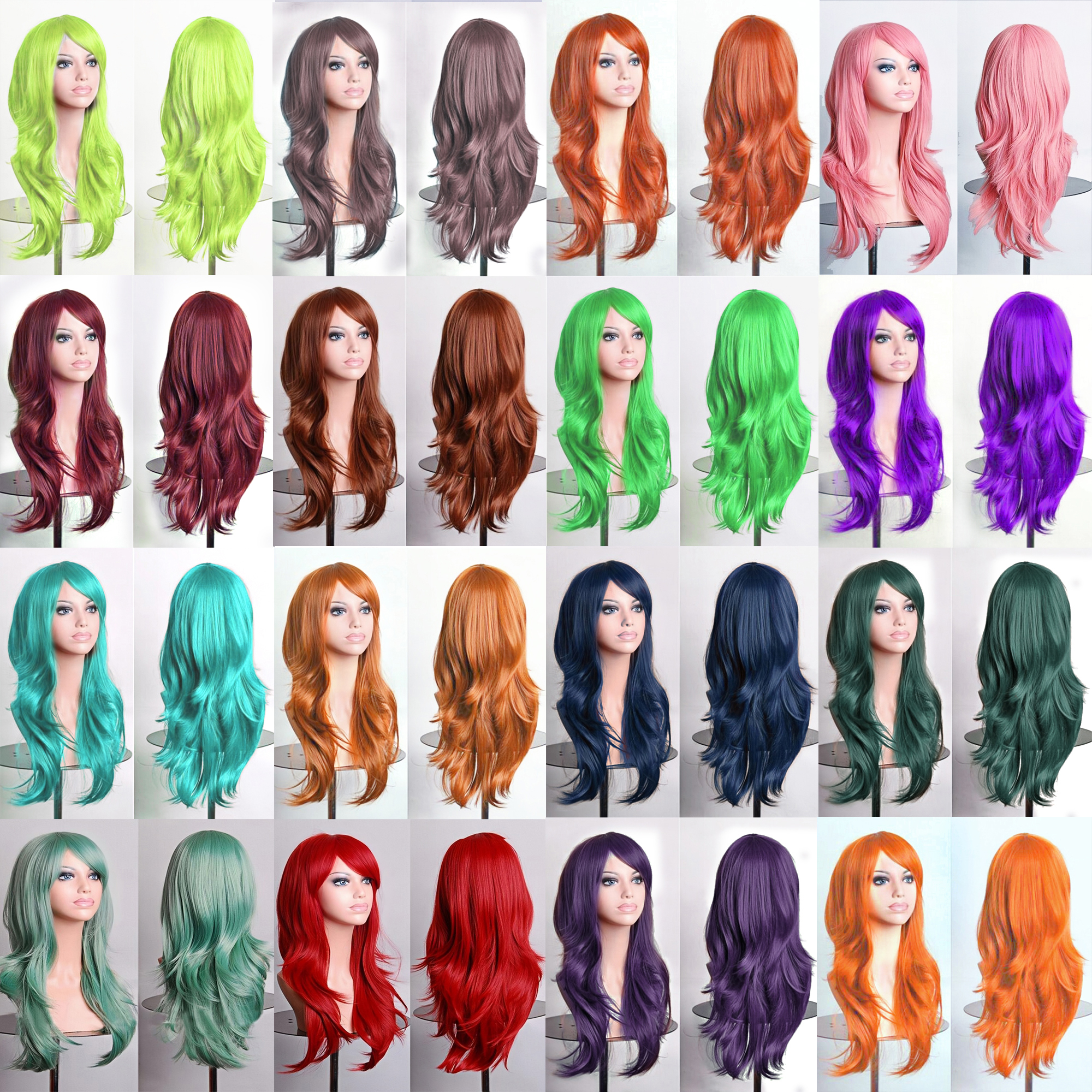 Soowee 70 cm lange synthetische PerĂŒcken, rosa, lila, Cosplay-PerĂŒcke, gewellt, Halloween-KostĂŒmhaar, gefĂ€lschte Haarteile fĂŒr Frauen