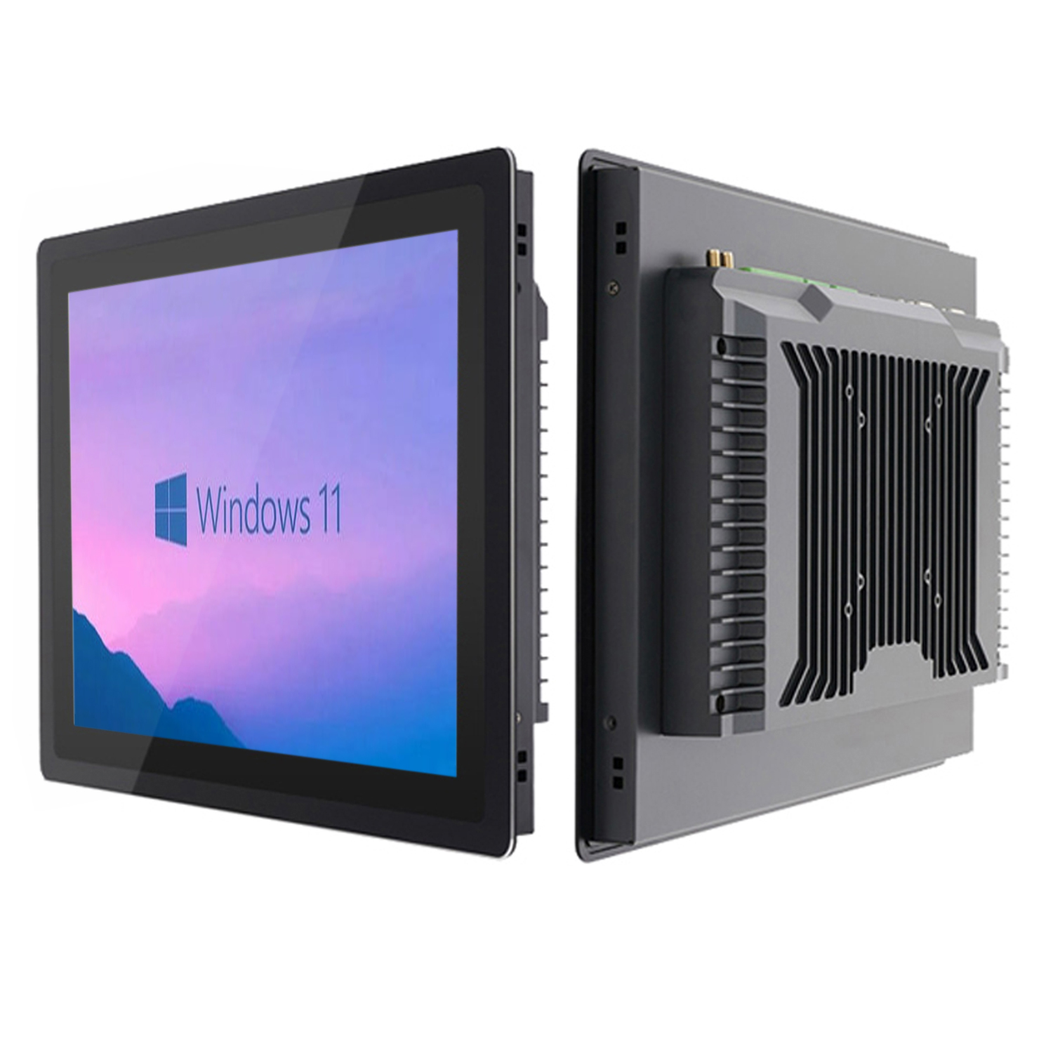 PC industrial all-in-one de 13.3, 15.6 e 18.5 polegadas com tela sensível ao toque capacitiva, Wi-Fi integrado, Windows 10/11 Pro, resolução 1366x768.