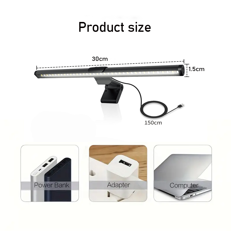 Lámpara LED de escritorio de 30CM, barra de luz para Monitor, iluminación de atenuación continua para el cuidado de los ojos, lámpara de mesa, Monitor de ordenador, luz de pantalla para juegos de trabajo