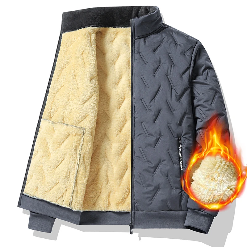 Abrigo de invierno para hombre, abrigo de cordero, Top más abrigos cálidos gruesos de terciopelo, chaqueta de invierno de alta calidad con cuello levantado para hombre