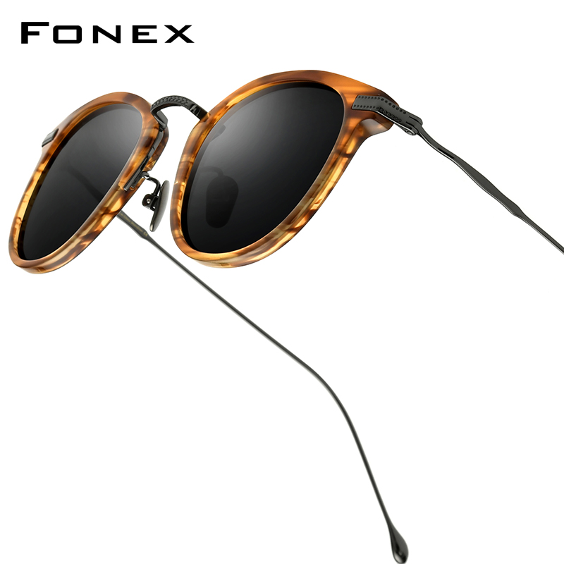 FONEX  Titanium Acetaat Gepolariseerde Zonnebril Mannen 2021 Nieuwe Retro Vintage Vierkante UV400 Zonnebril Voor Vrouwen Shades F85648