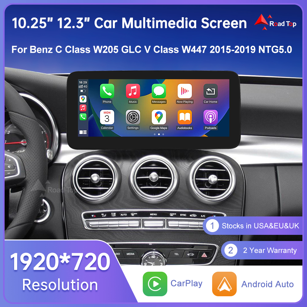 หน้าจอสัมผัส Linux สำหรับรถยนต์ Mercedes Benz W205 GLC C V Class W447 ปี 2015-2019 วิทยุติดรถยนต์ GPS พร้อม Carplay Android Auto Airplay Mirroring